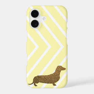 Dachshund Faux Glitter   Dog Icon Yellow Stripe
