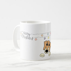 dachshund fawn and cream peeking cartoon coffee mug