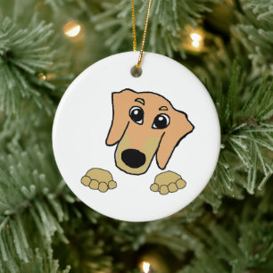 dachshund fawn and tan peeking cartoon ceramic ornament
