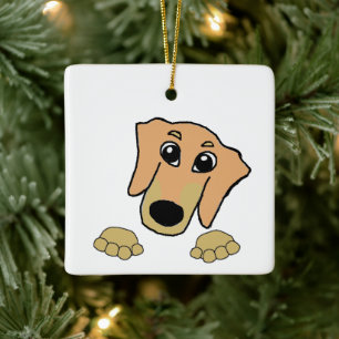 dachshund fawn and tan peeking cartoon ceramic ornament