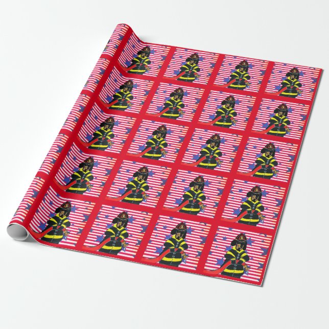 DACHSHUND FIREMEN  WRAPPING PAPER (Unrolled)