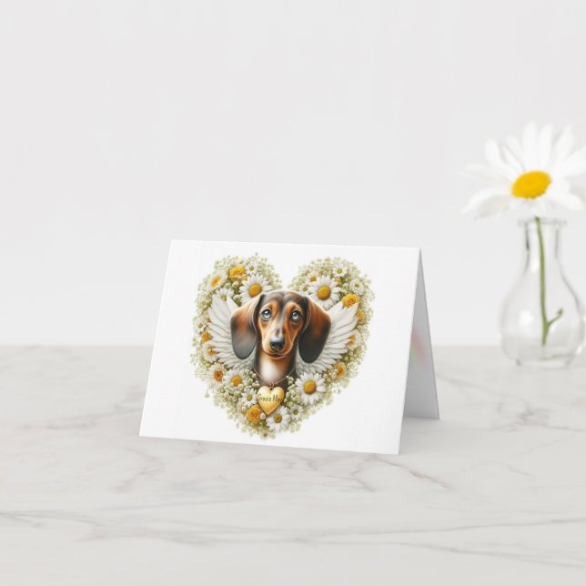 DACHSHUND FLORAL CUSTOMIZED SYMPATHY HEART CARD (Small Plant)