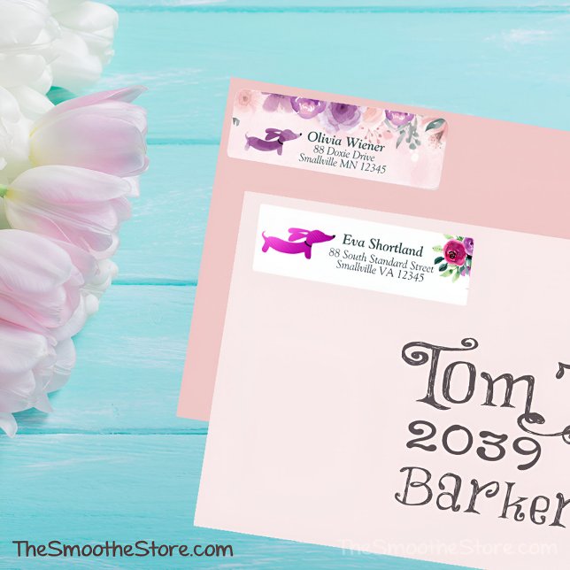 Dachshund Floral Return Address Label Purple (Cottagecore dachshund floral address labels - wedding or everyday use)