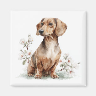 Dachshund Floral Watercolor Art Magnet