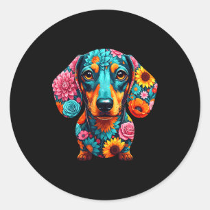 Dachshund Flower Funny Dog Classic Round Sticker