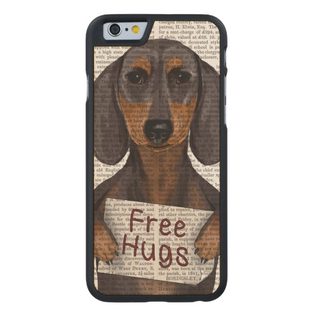 Dachshund Free Hugs Carved Wood iPhone Case (Back)