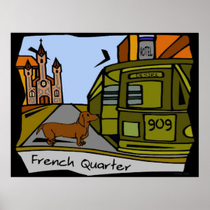 Dachshund French Quarter Streetcar Poster