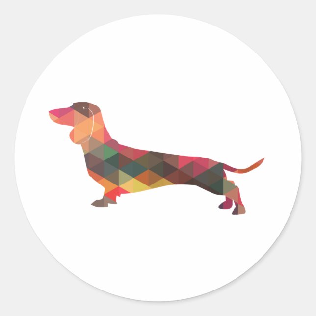 Dachshund Geometric Pattern Silhouette Classic Round Sticker (Front)