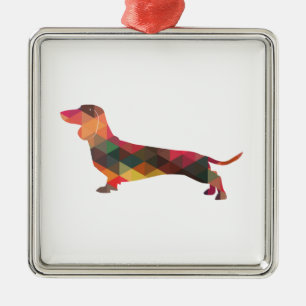 Dachshund Geometric Pattern Silhouette Metal Tree Decoration