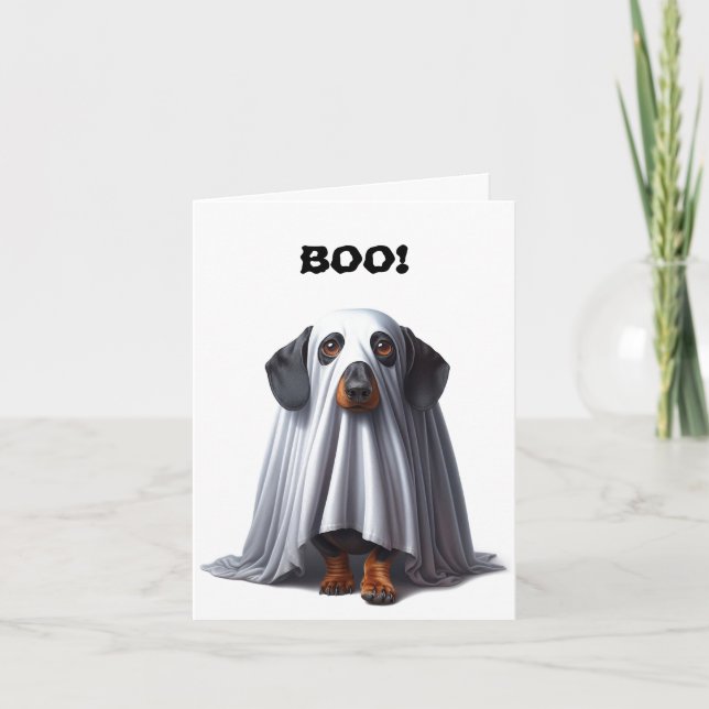 Dachshund Ghost Halloween Card (Front)