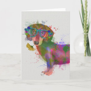 Dachshund & Glasses Rainbow Splash Card