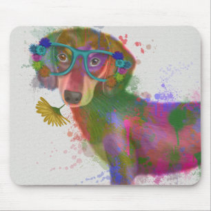 Dachshund & Glasses Rainbow Splash Mouse Pad