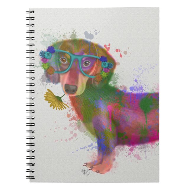 Dachshund & Glasses Rainbow Splash Notebook (Front)