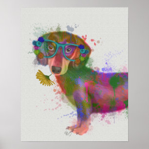 Dachshund & Glasses Rainbow Splash Poster