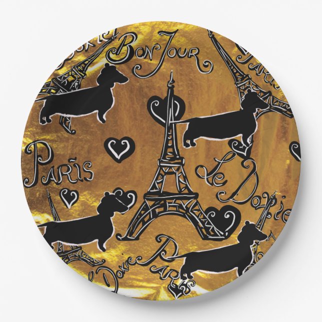Dachshund Gold Paper Plate (Front)