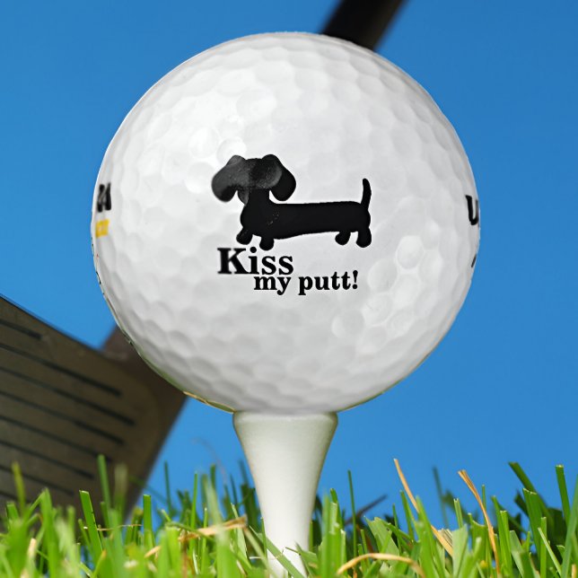 Dachshund Golfer Kiss My Putt Funny Golf Ball Gift (Punny wiener dog golf ball for dachshund loving golfers. Loved by doxie dads and sausage dog moms.)
