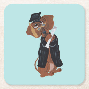 Dachshund Graduate Square Paper Coaster