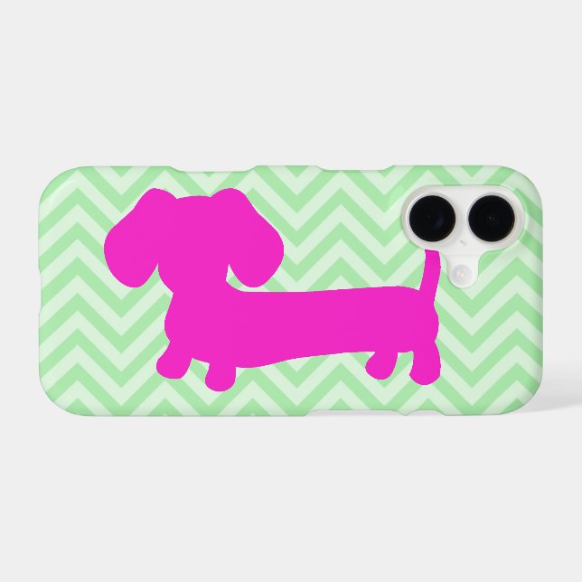 Dachshund + Green Chevron Phone Case (Back (Horizontal))