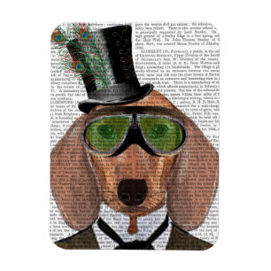Dachshund Green Goggles Top Hat Magnet