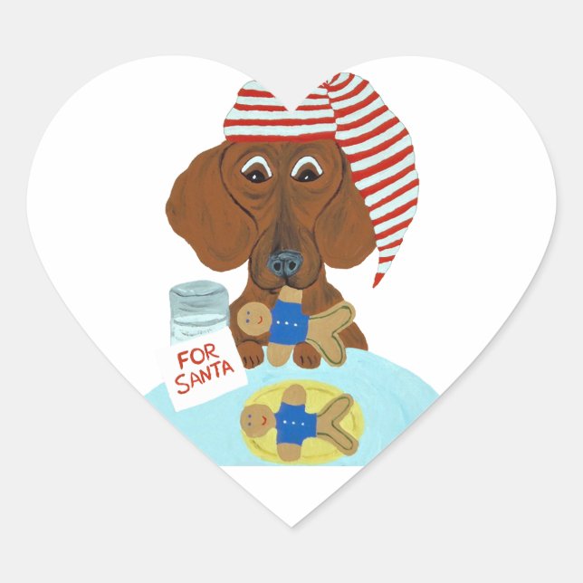 Dachshund Guarding Santa's Cookies Heart Sticker (Front)
