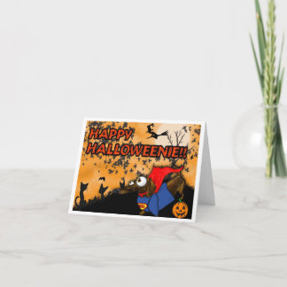 Dachshund Halloween Card Batdog and Superdog