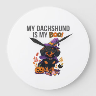 Dachshund Halloween Costume My Dachshund is My Bo Large Clock
