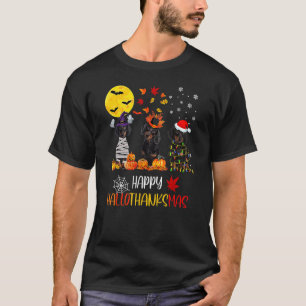 Dachshund Halloween Happy HalloThanksMas Autumn Th T-Shirt