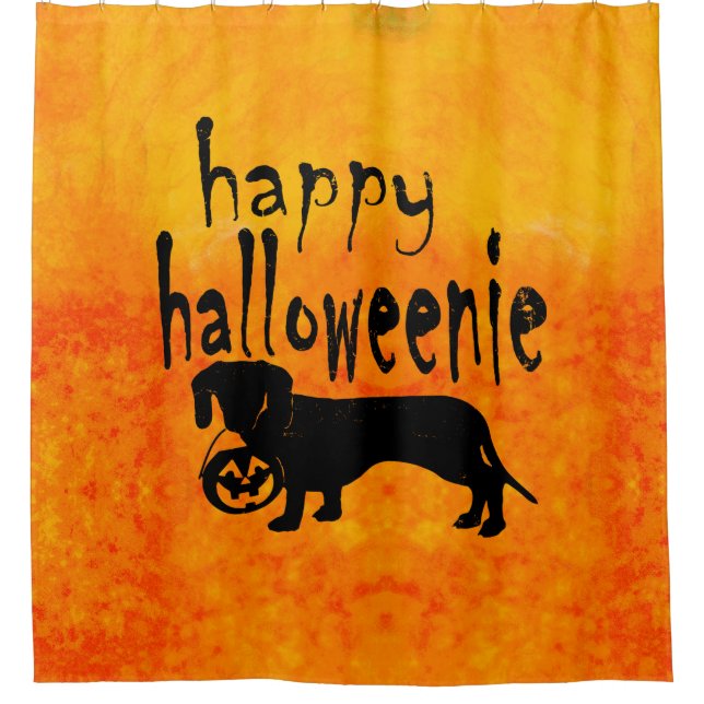 Dachshund Halloween Orange and Black Shower Curtain (Front)