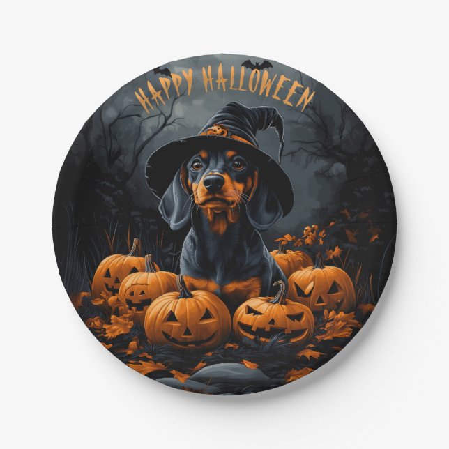 Dachshund Halloween Paper Plate (Front)