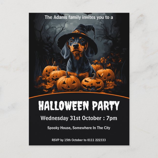 Dachshund Halloween Party Invitation Postcard (Front)