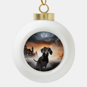 Dachshund Halloween Scary Ceramic Ball Christmas Ornament
