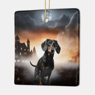 Dachshund Halloween Scary Ceramic Ornament