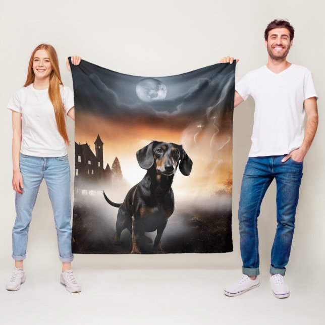 Dachshund Halloween Scary Fleece Blanket (In Situ)