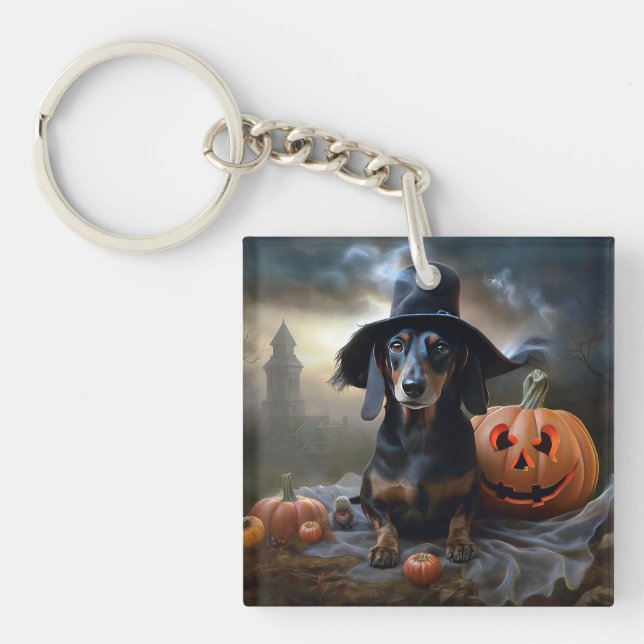 Dachshund Halloween Scary Key Ring (Front)