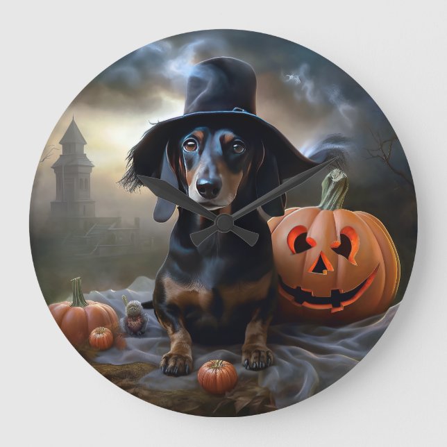Dachshund Halloween Scary Large Clock (Front)