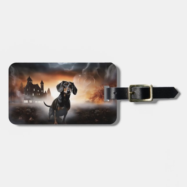 Dachshund Halloween Scary Luggage Tag (Front Horizontal)