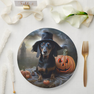 Dachshund Halloween Scary Paper Plate