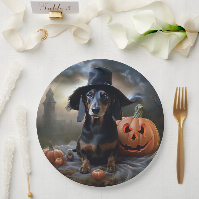 Dachshund Halloween Scary Paper Plate (Wedding)