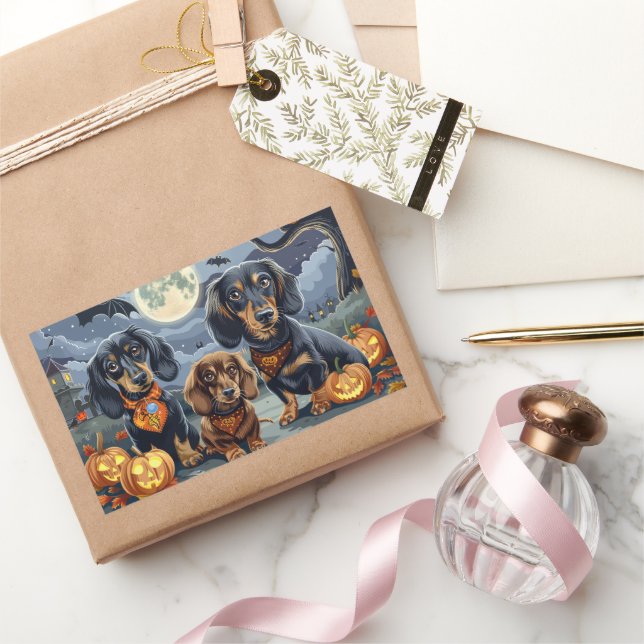 Dachshund Halloween Spooky  Rectangular Sticker (Gifting)
