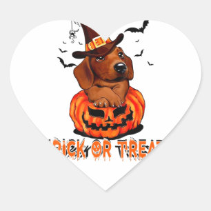 Dachshund Halloween Trick Or Treat Great Cool Gift Heart Sticker
