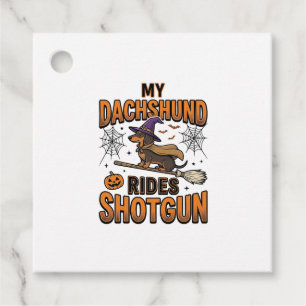 Dachshund Halloween Witch Broom Rides Shotgun Shir Favour Tags