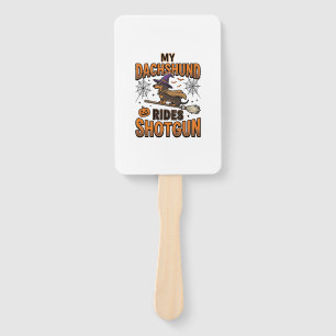 Dachshund Halloween Witch Broom Rides Shotgun Shir Hand Fan