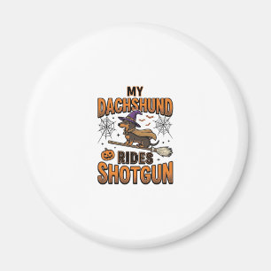 Dachshund Halloween Witch Broom Rides Shotgun Shir Magnet