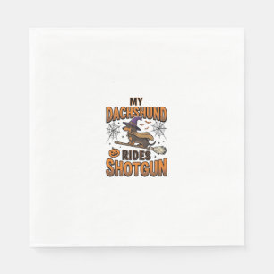 Dachshund Halloween Witch Broom Rides Shotgun Shir Napkin