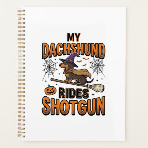 Dachshund Halloween Witch Broom Rides Shotgun Shir Planner