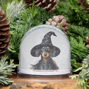 Dachshund Halloween Witch Snow Globe