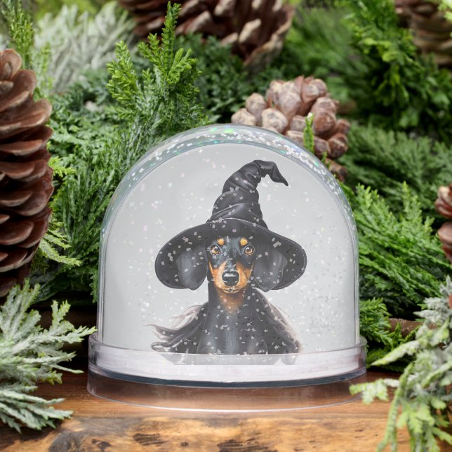 Dachshund Halloween Witch Snow Globe (Winter)