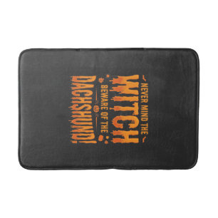 Dachshund Halloween Witch Warning Typography Vecto Bath Mat