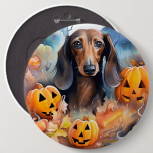 Dachshund Halloween With Pumpkins Scary 6 Cm Round Badge