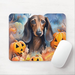 Dachshund Halloween With Pumpkins Scary Mouse Pad